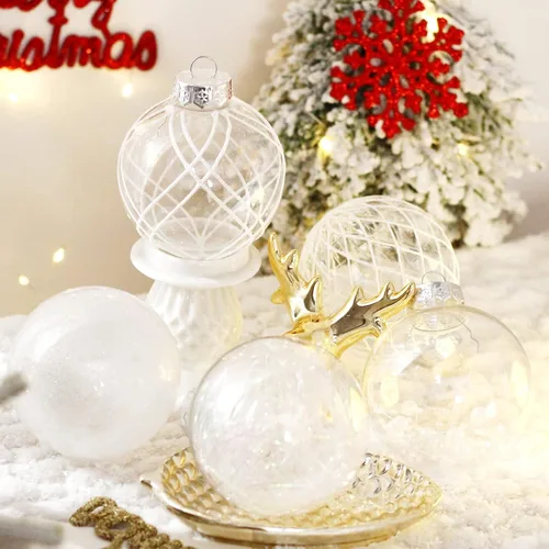 Miniatura 5 de Juego de adornos de bola de Navidad, 20 unidades, grandes, transparentes, inastillables, 3.150 in/3.15 pulgadas, adornos de Navidad blancos