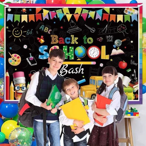 Miniatura 3 de AIBIIN Fondo de fiesta de regreso a clases, 7 x 5 pies, primer día de escuela, preescolar, jardín de infantes, decoración de fiesta, pizarra, aula