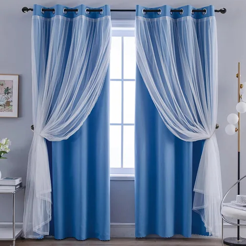 Miniatura 32 de Anytime Cortinas opacas y transparentes para ventana, par de paneles de cortinas lisas con ojales en la parte superior, 35 pulgadas de ancho x 63