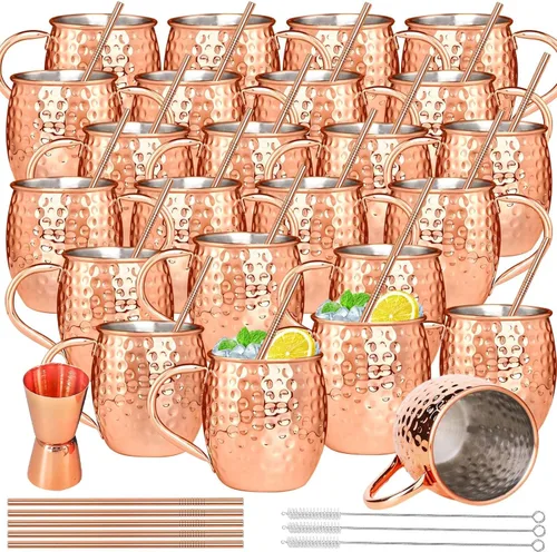 Miniatura 8 de SuproBarware Moscow Mule - Juego de 2 tazas de acero inoxidable de 18 onzas, aptas para alimentos, martilladas, ideales para cócteles, agua