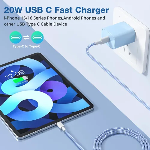 Miniatura 2 de para iPhone 16 15 Cargador de Carga Rápida [4 Pack] Cargador de Pared USB C de 20W con Cable de Carga USB C de 6 Pies para iPhone 16 15 Pro Max/15