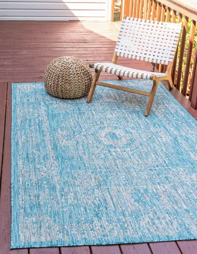 Miniatura 20 de Unique Loom Alfombra de la colección tradicional para exteriores, desgastada durante el tiempo (octágono de 5 pies y 3 pulgadas, azul/gris)