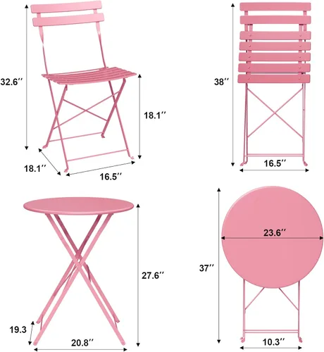 Miniatura 9 de GarveeLife Juego de Bistró Plegable de 3 Piezas, Juego de Muebles de Patio Plegables con Marco Premium, Mesa de Bistró para Exteriores y Juego de 2