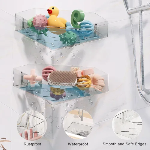 Miniatura 2 de Natheeph Organizador de juguetes de baño, paquete de 2, soporte transparente de almacenamiento de juguetes de baño de gran capacidad con agujeros