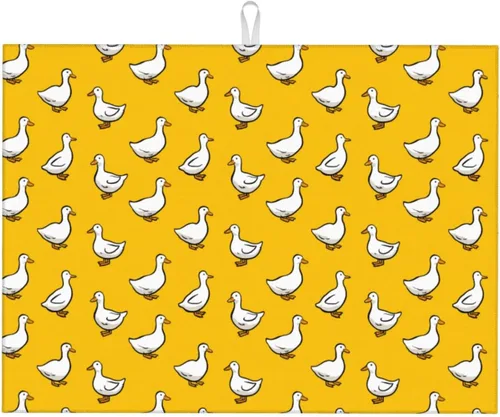Miniatura 31 de Tapete de secado de platos de mármol blanco dorado para encimera de cocina, absorbente de 16 x 18 pulgadas, placa de microfibra de vidrio