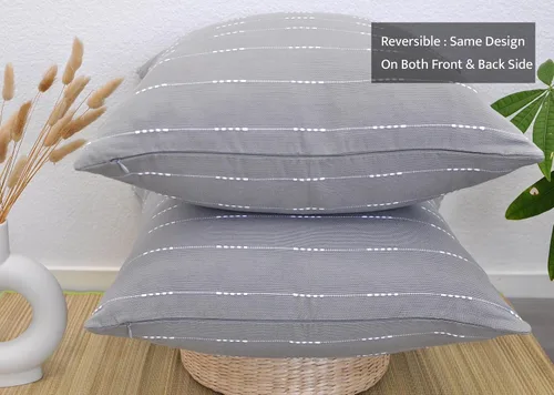 Miniatura 4 de Juego de 2 fundas de almohada modernas color gris de 18 x 18 pulgadas / 18 x 18 pulgadas / algodón tejido con patrón de rayas patrón de rayas