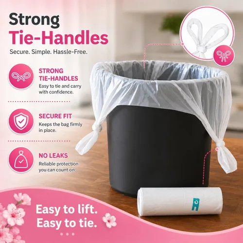 Miniatura 7 de Bolsas de basura perfumadas de 2.6 galones con asas (100 bolsas) pequeñas bolsas de basura para baño, papeleras para contenedores de oficina en casa