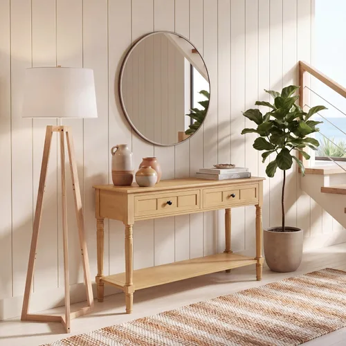 Miniatura 2 de SAFAVIEH Muebles Samantha - Mesa consola de 2 cajones - Camel - Madera maciza - Diseño clásico de almacenamiento - Ideal para entrada, sala
