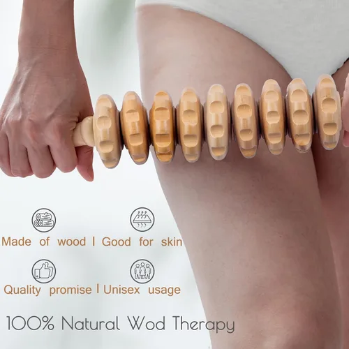 Miniatura 3 de Rodillo de masaje de madera para dar forma al cuerpo, rodillo de terapia de madera con 9 rodillos giratorios, herramienta de masaje anticelulítica