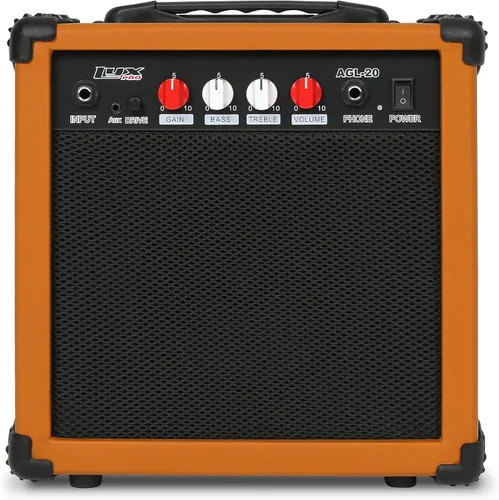 Miniatura 11 de LyxPro Amplificador de guitarra eléctrica de 20 W, altavoz incorporado, conector para auriculares y entrada auxiliar que incluye ganancia, graves