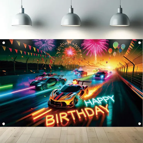 Miniatura 11 de Telón de Fondo Pancarta de Feliz Cumpleaños de Carreras de Fórmula 1 Fondo de Fotografía de Auto F1 Decoraciones de Fiesta de Carreras Suministros
