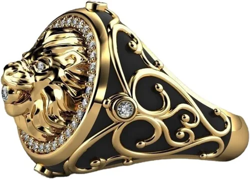 Miniatura 6 de Anillo de oro de moda con cabeza de león para hombre, anillo de león vikingo nórdico, anillo de león, joyería de león, anillo gótico de cruz