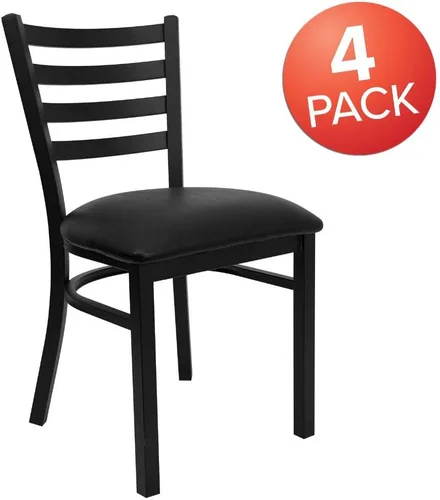 Miniatura 4 de Flash Furniture HERCULES Series Silla de restaurante de metal con respaldo de escalera negra - Asiento de vinilo negro