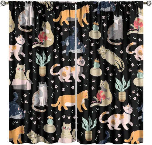 Miniatura 26 de Cortinas opacas de gato abstracto, arte simple, universo planeta, dibujos animados, lindo, divertido, colorido, gato, azul, niños, niñas, niños
