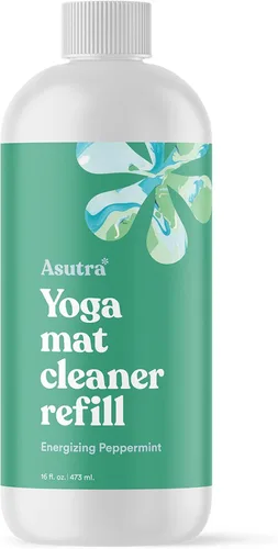 ASUTRA Recambio de spray limpiador de esterilla de yoga (menta energizante), 16 onzas líquidas, sin residuos resbaladizos, aceites esenciales