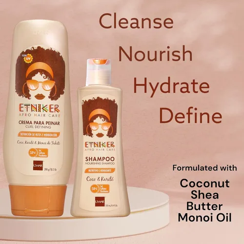 Miniatura 2 de ETNIKER - Set de champú nutritivo y crema para peinar Cabello afro texturizado, rizado y ondulado Limpia, hidrata, nutre y define Coco