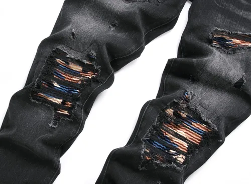 Miniatura 3 de XIMXIMMTIAN Jeans rectos de motociclista para hombre, desgastados, desgastados, ajustados, rectos