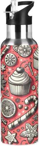 Playful Cupcakes Insulated Stainless Steel Water Bottle with Straw 32 Oz, BPA-Free Sport Water Bottle Leakproof Water Bottles