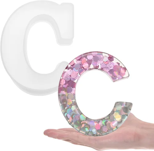 Miniatura 17 de HARFINGTON Moldeo de resina grande con letra S de 6 pulgadas, molde de silicona con alfabeto mayúscula 3D para arte de letreros de palabras