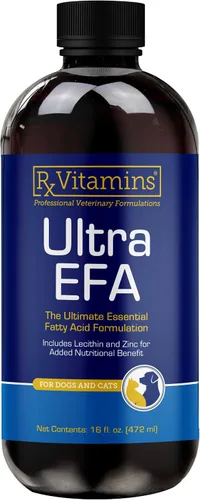 Rx Vitamins Aceite de pescado Ultra EFA Omega 3 para perros y gatos, promueve la salud del corazón, el cerebro y las articulaciones con vitamina E,
