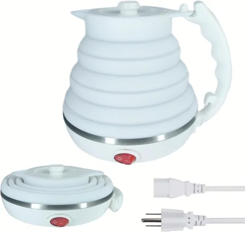 Hervidor eléctrico de viaje, hervidor de té portátil pequeño, hervidor eléctrico plegable de silicona de grado alimenticio, apagado automático y