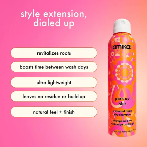 Miniatura 2 de amika perk up plus extended clean dry shampoo lightweight + buildable, extend time even further between wash days, invisible finish + no white