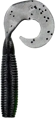 Yamamoto Señuelos de pesca de plástico suave de 5 pulgadas con acción de rizado de cola – 20 unidades HUMO CON ESCOPA NEGRA GRANDE (20 PACK)