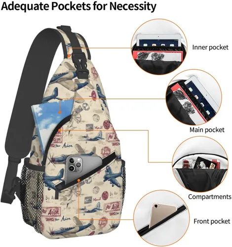 Miniatura 4 de Small Crossbody Bags for Women Men - Vintage Fighter Print Adjustable Shoulder Bag Fanny Packs Belt Sling Bag Crossbody Purses Backpack for Travel