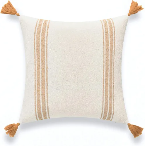 Hofdeco Funda de almohada decorativa moderna estilo bohemio marroquí solo para sofá, sofá o cama, borlas a rayas amarillas doradas, 20 x 20 pulgadas