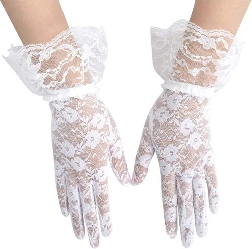 Miniatura 2 de Onwon Guantes de encaje transparentes elegantes para mujer, guantes de verano de cortesía, Blanco, M