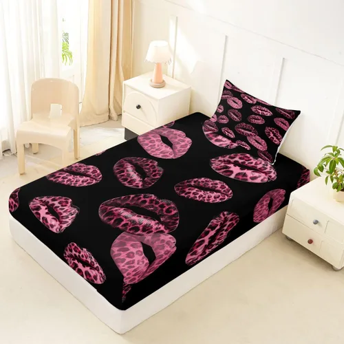 Miniatura 2 de Feelyou Leopard Print Lips Fitted Sheet Twin Size for Kids Boys Girls Cheetah Print Bed Sheets Set 16" Deep Pocket Soft Breathable Microfiber