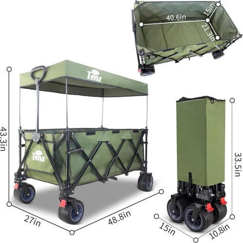 Miniatura 7 de TMZ Carro plegable de 445L extra grande para exteriores, carritos de servicio pesado plegables con ruedas grandes todo terreno, toldo y frenos