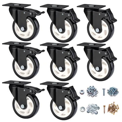 Miniatura 14 de Ruedas giratorias, juego de 4 ruedas en forma de L de 3 pulgadas de alta resistencia, 4 ruedas industriales con freno de poliuretano, ruedas