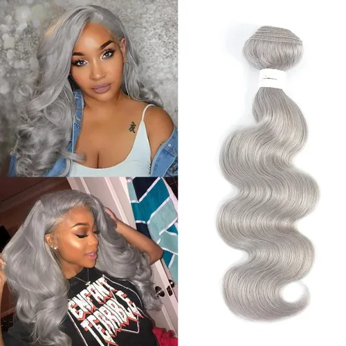 Miniatura 11 de Paquetes de Cabello Humano Ondulado Gris (10 pulgadas?1PC) 9A Paquetes de Tejido de Cabello Humano Brasileño Remy 100% Extensiones de Trama