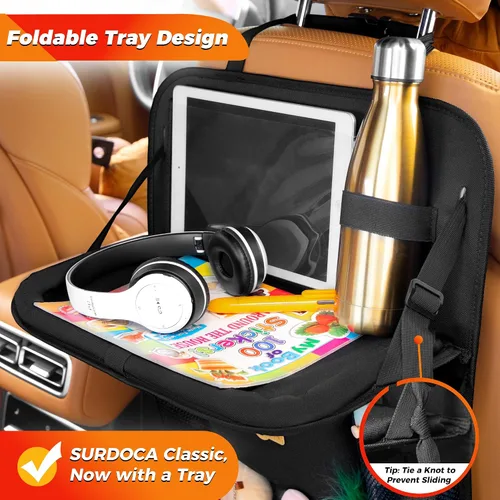 Miniatura 2 de SURDOCA Organizador de asiento trasero de coche con bandeja plegable para niños y adultos – NUEVO MODELO Almacenamiento de asiento con bolsillo
