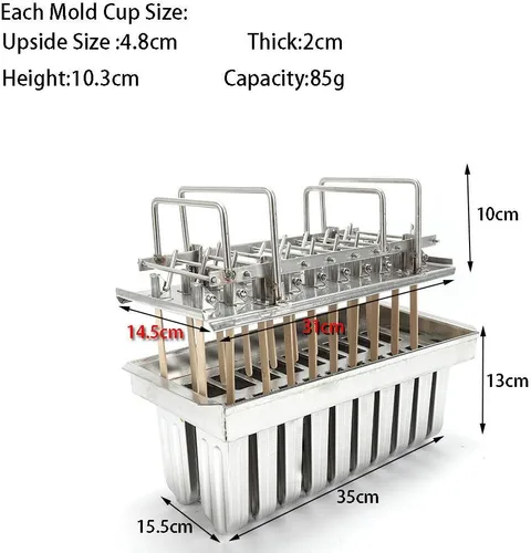 Miniatura 2 de 20 moldes para paletas, kit de soporte de moldes de paletas de hielo de acero inoxidable comercial GDAE10 con 100 palos de bambú reutilizables