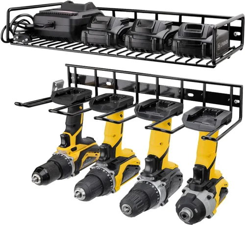Miniatura 10 de UNITEDPOWER Soporte organizador de herramientas eléctricas montado en la pared, estante de almacenamiento resistente con estante para herramientas