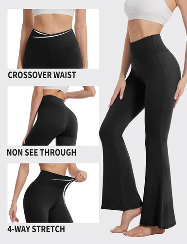 Miniatura 3 de ZOOSIXX Pantalones de yoga acampanados para mujer, leggings cruzados suaves con corte de bota
