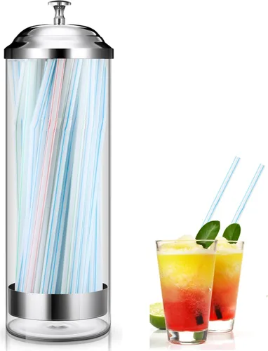 Miniatura 14 de Patelai Dispensador de popotes y 100 popotes de plástico para beber, organizador con tapa, dispensador de pajitas transparentes para mostrador