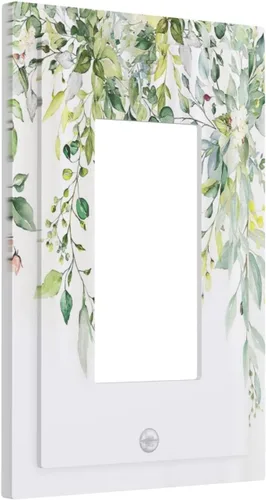 Miniatura 70 de Placas de pared de eucalipto verde de una sola palanca, estilo rústico, cubierta de interruptor de luz de 1 cuadrilla, hojas de árbol, cubiertas