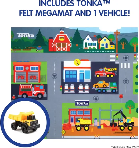Miniatura 6 de TCG Toys Tonka Megamat Active Play - Alfombra de juego de fieltro con vehículo de personajes para preescolares y niños a partir de 3 años