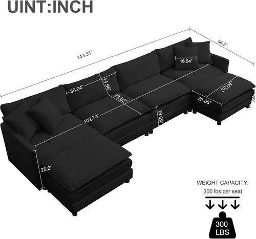 Miniatura 2 de Sofá modular convertible seccional, sofá de 4 asientos en forma de L con diván reversible, sofá de nube de asiento profundo, sofá cama 3 en 1, tela