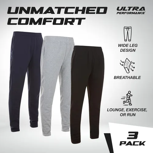Miniatura 5 de Ultra Performance 3 Pack Mens Fleece Wide Leg Sweatpants with Pockets, Open Bottom Workout Sweatpants for Men