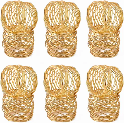 ALPHA Living HOME Juego de 12 servilleteros dorados de alta calidad, 100% metal, decoración de mesa resistente al óxido, servilleteros con hebillas