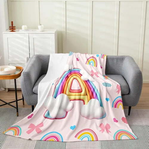 Miniatura 27 de Erosebridal Rainbow English Alphabet Fleece Throw Blanket 40"x50" - Ultra-Soft for Couch Sofa Bed,Cartoon Letters Flannel Blanket,Love Hearts Fuzzy