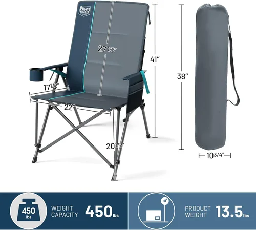 Miniatura 3 de TIMBER RIDGE Silla de campamento de gran tamaño con soporte lumbar, silla plegable portátil resistente para adultos soporta 450 libras para césped
