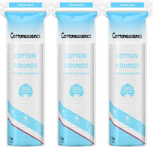 Rondas de algodón para limpieza facial y eliminación de esmalte de uñas (300 unidades) – 100 unidades, paquete de 3, 100% algodón puro, almohadillas