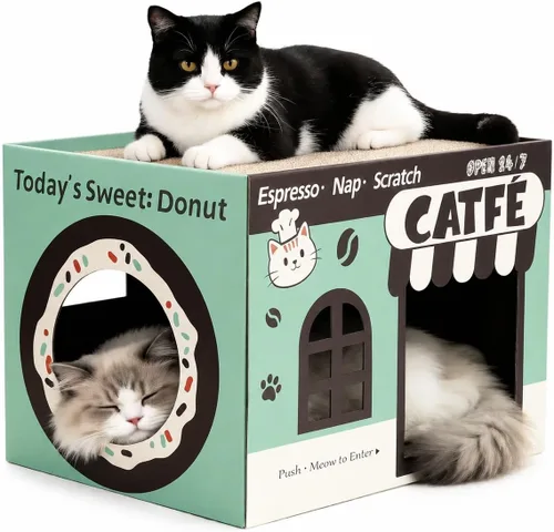 Miniatura 10 de Paquete de 6 almohadillas para arañazos para gatos con caja, rascador de cartón para gatos de interior, tabla de rascar reversible con cama