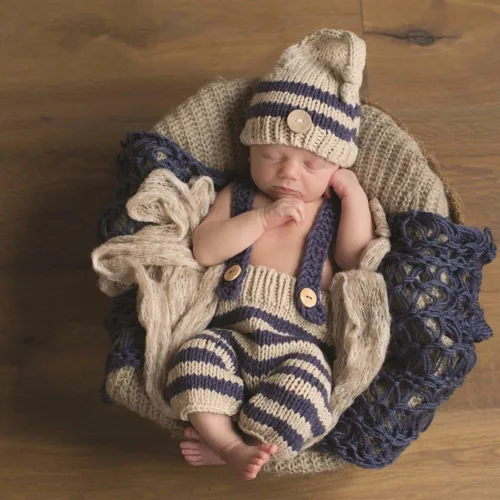 Miniatura 2 de Accesorios de fotografía para recién nacidos, trajes de punto para bebé, niño, niña, sombrero de ganchillo, pantalones, accesorios para sesión