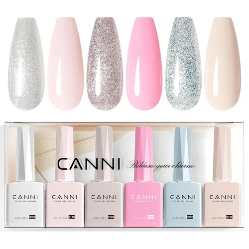 Miniatura 30 de CANNI Juego de esmaltes de uñas en gel sin hema de 9ml - Kit de manicura de gel para uñas rosa claro de 6 piezas, esmalte LED de remojo fácil